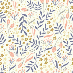 Seamless floral pattern with hand drawn elements