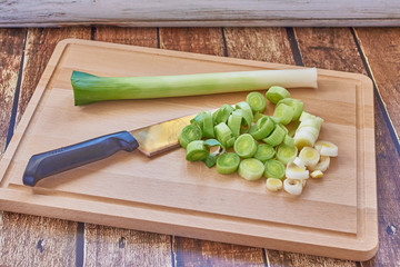Traditional Dutch pea soup ingredients with leek, celery and celeriac.