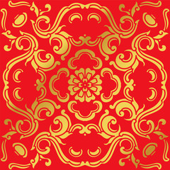 Seamless Golden Chinese Background Curve Round Spiral Flower