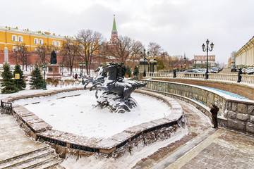 Winter view of the Alexander Garden in Moscow, Russia