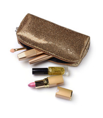Composition of cosmetics with golden cosmetic bag