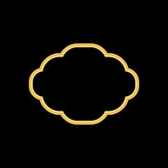 Gold frame. Beautiful simple golden design. Vintage style decorative border, isolated on black background. Deco elegant object. Empty copy space for decoration, photo, banner Vector illustration