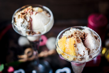 Valentine's day dessert - ice cream with orange.