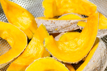 Close-up view of Fresh pumpkin slice