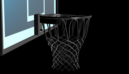Obraz na płótnie Canvas Silver net of a basketball hoop on background, 3d render