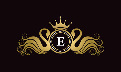 E Letter Swan Wedding Crest Logo