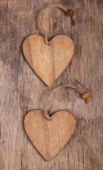 Two valentines on the old wooden background. Copy space. Valentine's day.