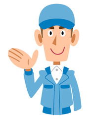作業着の男性　案内　提案
