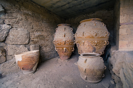 The magazines for food and wine for the minoan royal court at the palace of Knossos, island of Crete