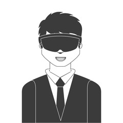 man with augmented reality visor over white background. vector illustration