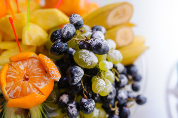 Closeup of juicy red and green grapes