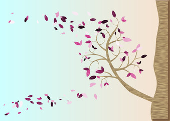 Spring season, post card with a tree