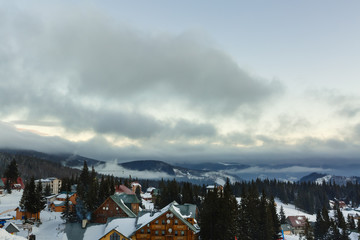 Sunrise at winter mountain landscape. in Carpathian Mountains, Ukraine