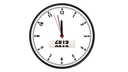 clock year change from 2018 to 2019 isolated on white