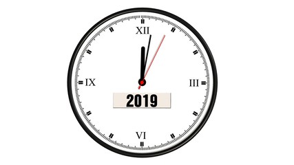 Fototapeta na wymiar clock with the new year 2019 isolated on white