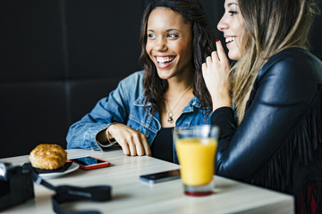 two female mixed race friends having fun together
