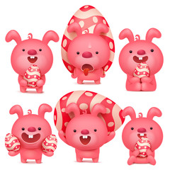 Collection of pink easter bunny with egg.