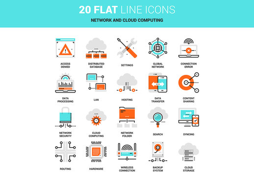 20 Line Art Networking and Storage Icons