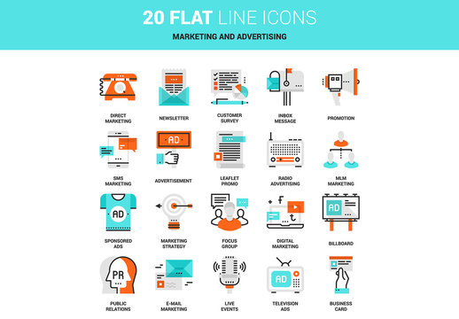 20 Line Art Marketing and Advertising Icons 1