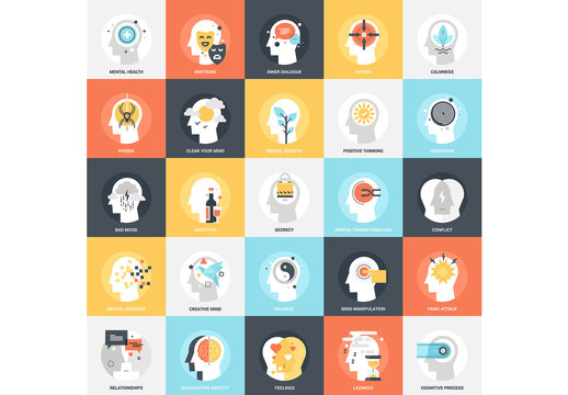 25 Flat Square Mental Process Icons 2