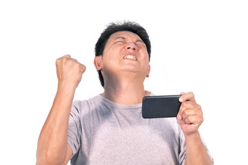 Middle Asian man 42 years old surprise happy exciting with smart