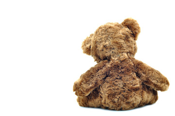 Brown teddy bear doll isolated on white background.