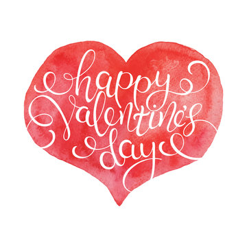 Happy Valentines Day. Hand Lettered Quote on Red Heart