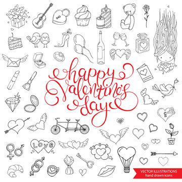 Hand drawn Love doodles. Vector illustrations. Happy Valentine's