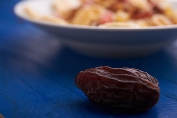flakes with dried fruit, granola on the plate