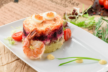 Ukrainian beet salad with fish