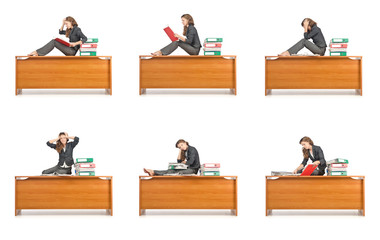 Busy businesswoman isolated on the white