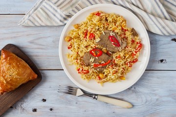 Rice with vegetables and lamb