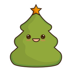 merry christmas tree kawaii style vector illustration design