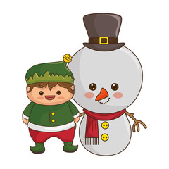happy merry christmas snowman kawaii style vector illustration design