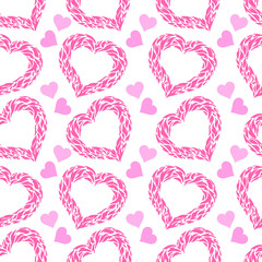Sweet seamless pattern with elegant pink hearts on white background. Pattern for Valentines Day, Mother's Day, wedding invitation design, gift wrapping paper