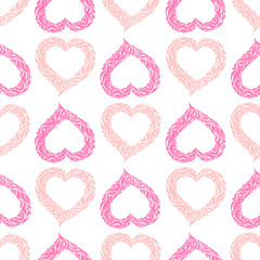 Tender seamless pattern with elegant pink hearts on white background. Pattern for Valentines Day, Mother's Day, wedding invitation design, gift wrapping paper