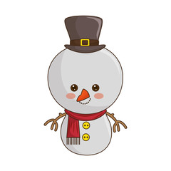 happy merry christmas snowman kawaii style vector illustration design