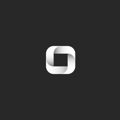 Logo O letter gradient square geometric shape, black and white ribbon smooth lines style, tech emblem mockup, technology identity icon