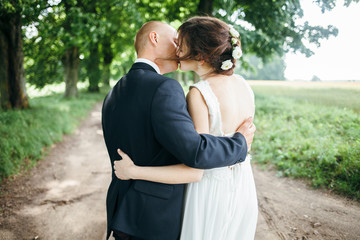 Happy bride and groom on their wedding.