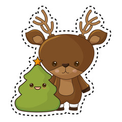 Obraz na płótnie Canvas happy merry christmas reindeer kawaii character vector illustration design