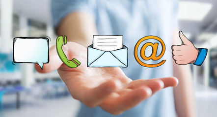 Businessman holding manuscript contact icon in his hand