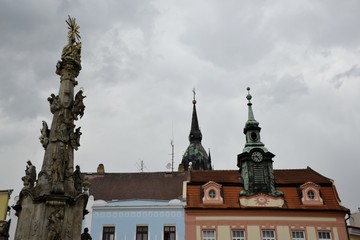 Architecture from Jindrichuv Hradec and cloudy sky