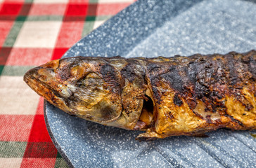 Mackerel fish in a grill pan