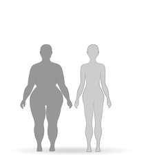 Fototapeta na wymiar silhouette fat and slim woman, before and after weight loss. vector illustration.