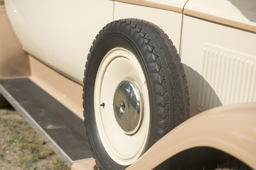 close up on old vintage car, wheel