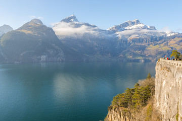Lake and mountain scenery. Swiss Alps. Canton Uri. Mountain landscape.