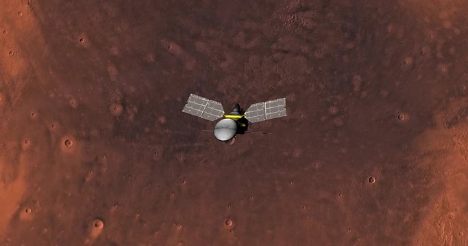 Top view of Mars Reconnaissance Orbiter in orbit above Mare Acidalium Region. Clip is reversible and can be rotated 180 degrees. Data: NASA/JPL/USGS 