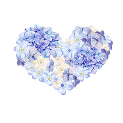 Romantic illustrations for Valentines Day. Watercolor card with flowers in a heart shape.