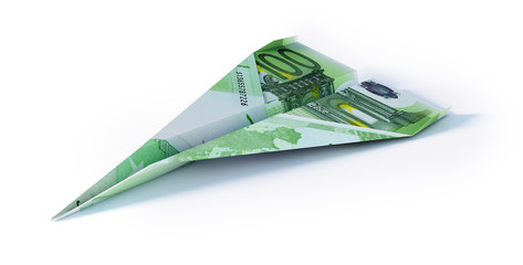 100 Euro-Papierflieger auf Weiß