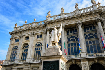Fototapeta na wymiar Facade of Palazzo Madama, ancient royal palace in Piazza Castello, Turin (Italy)